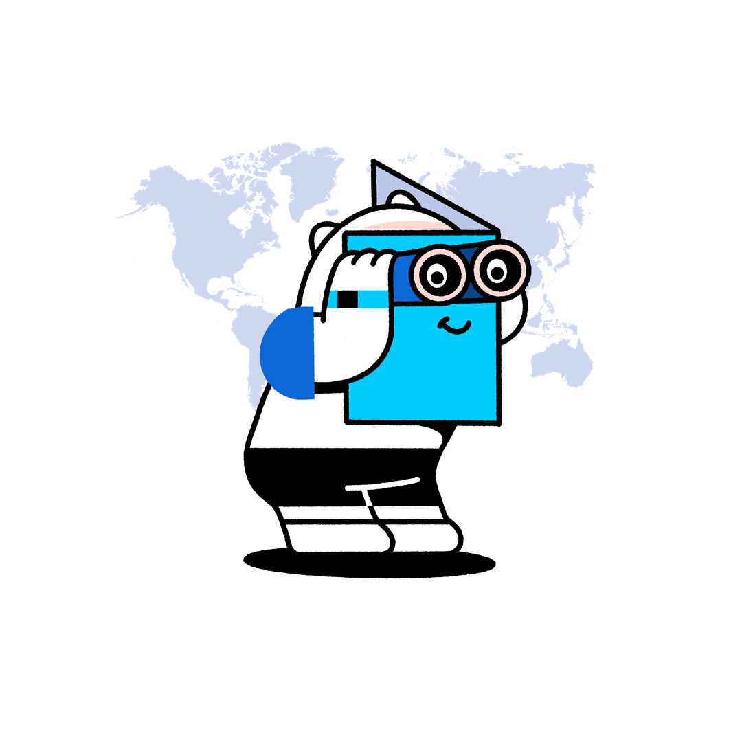 Gohub mascot with binoculars